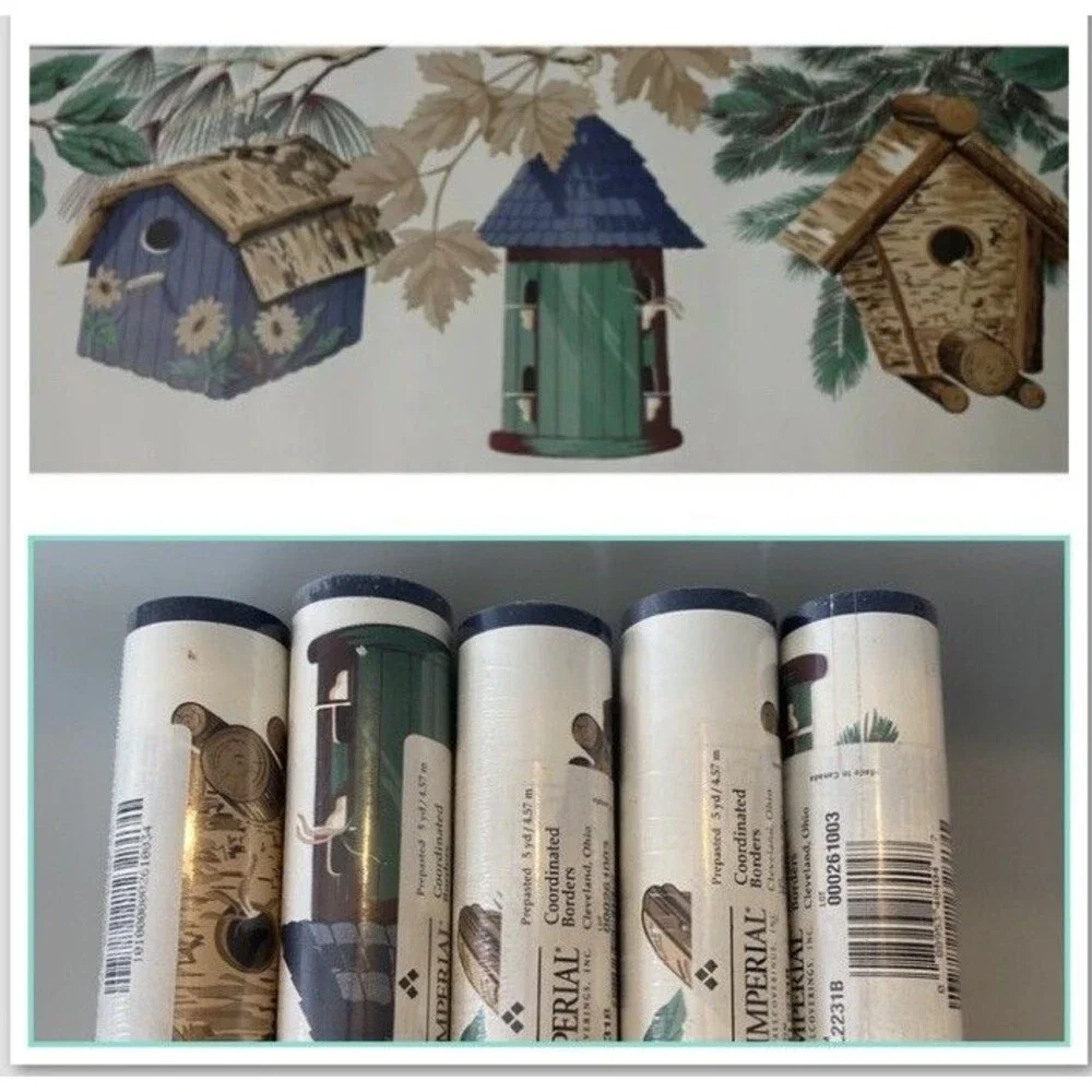 5 Rolls NOS Imperial Birdhouse Wallpaper Border Prepasted Country Cottage Decor